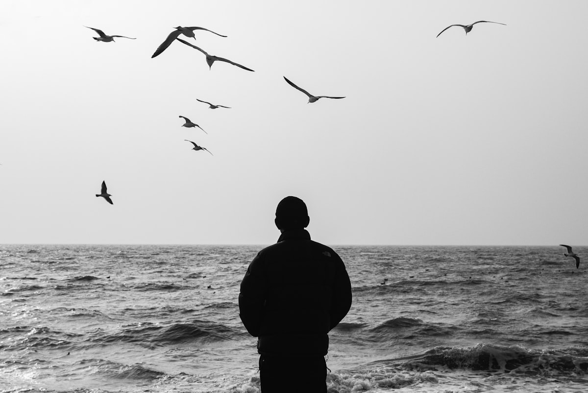 海を見つめる男性の後ろ姿・不安に向き合う