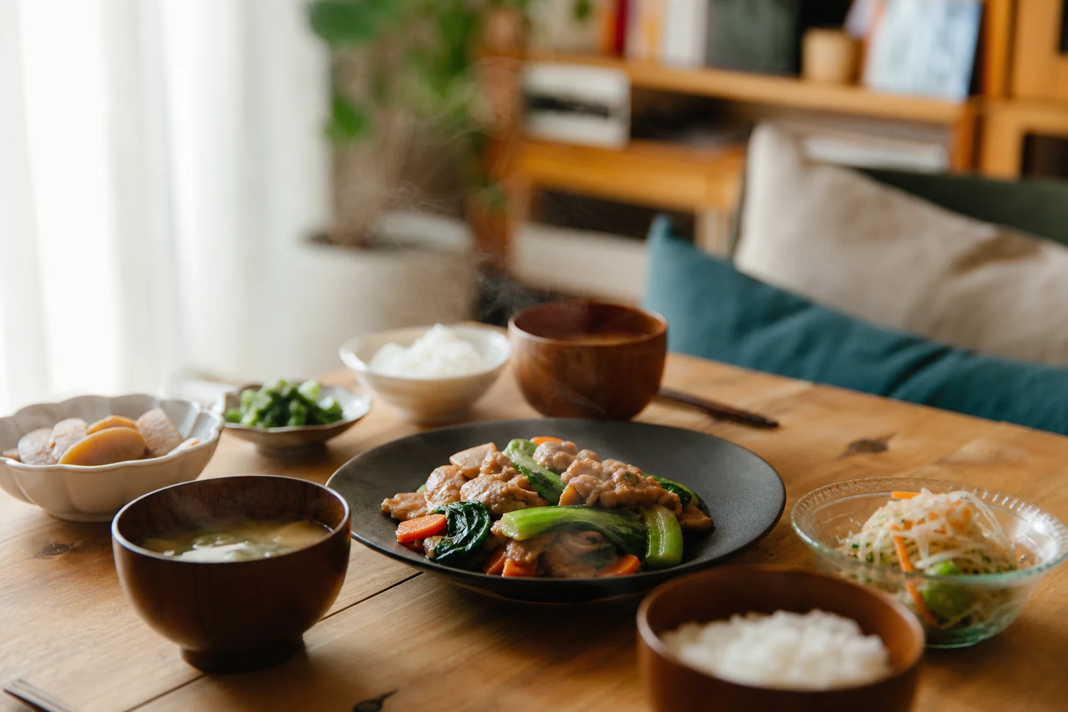 マンションの食卓・湯気の立つ料理