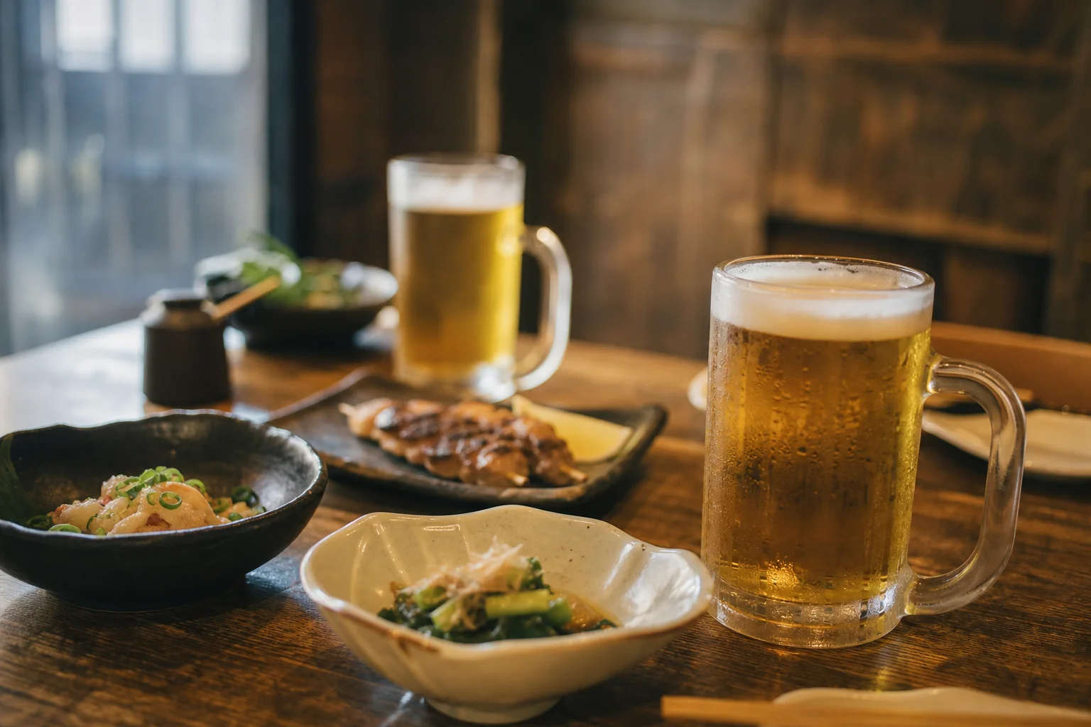 居酒屋のテーブル・ビールジョッキ