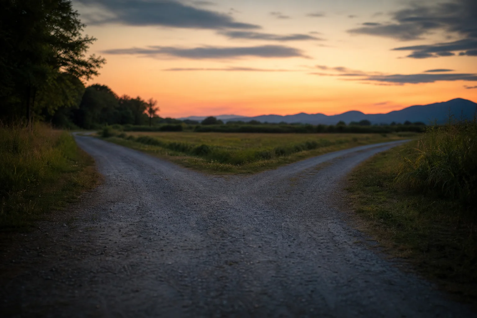 夕暮れの分かれ道・どちらに行くか選んだ後の景色