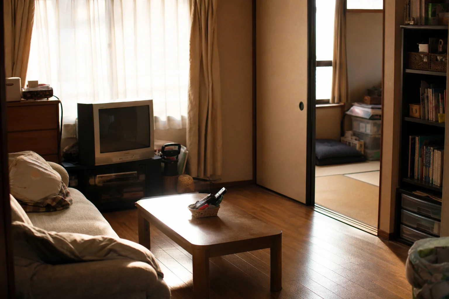 平凡な家庭の居間(洋室と隣の和室)