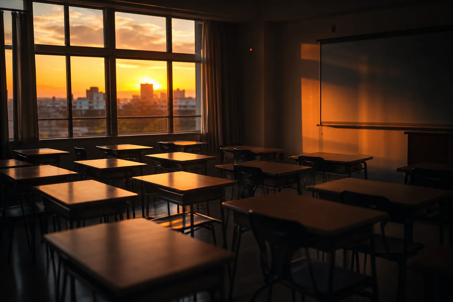 夕暮れの、誰もいない教室